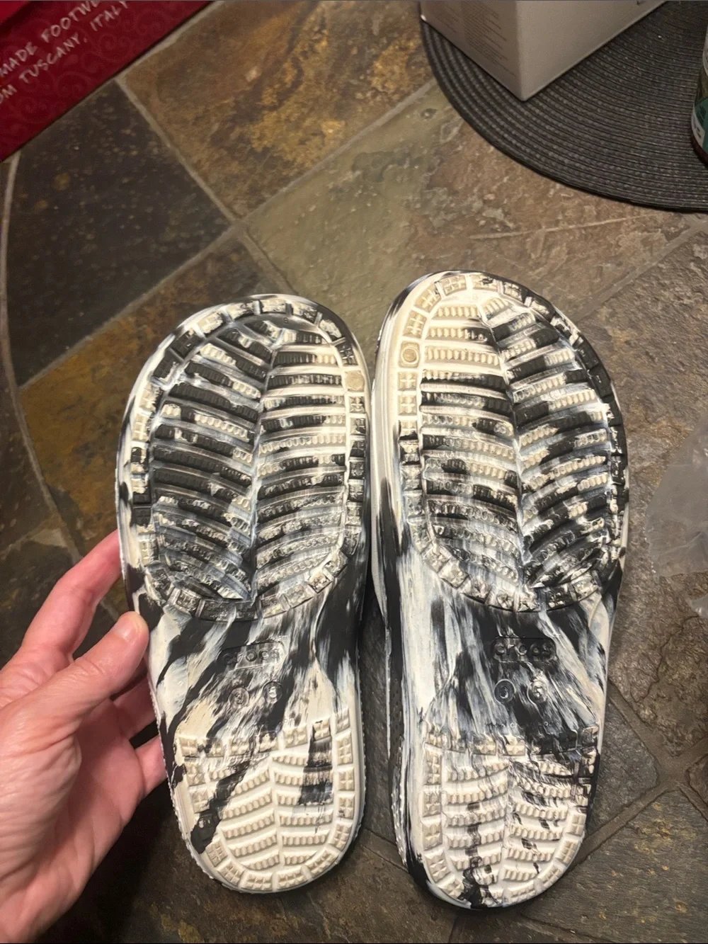 CROCS Kids Black & White Marble Slide Sandals